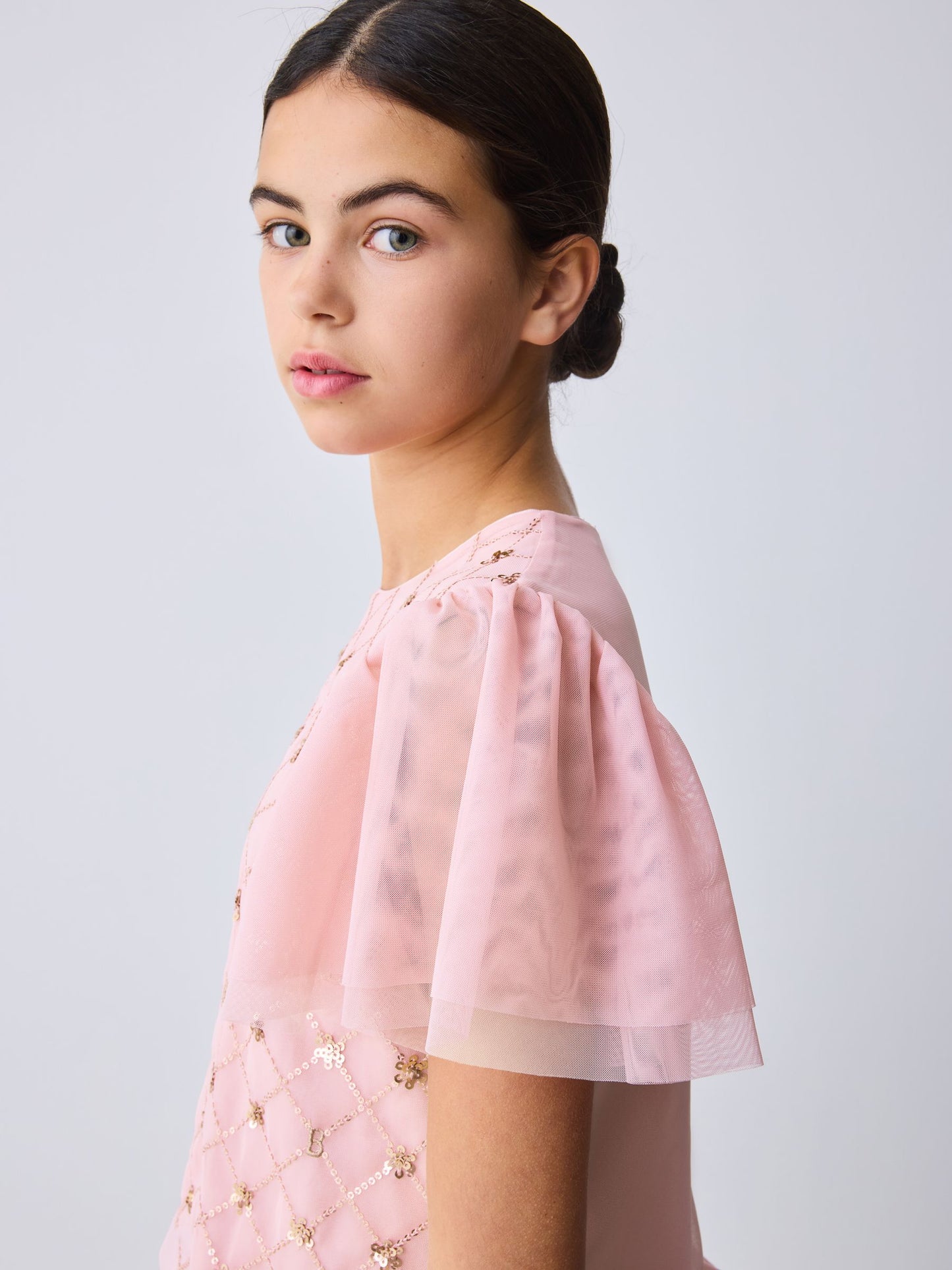 Baker by Ted Baker Pink 2 Piece Sequin Mesh Top & Ruffle Tier Skirt Set image 3