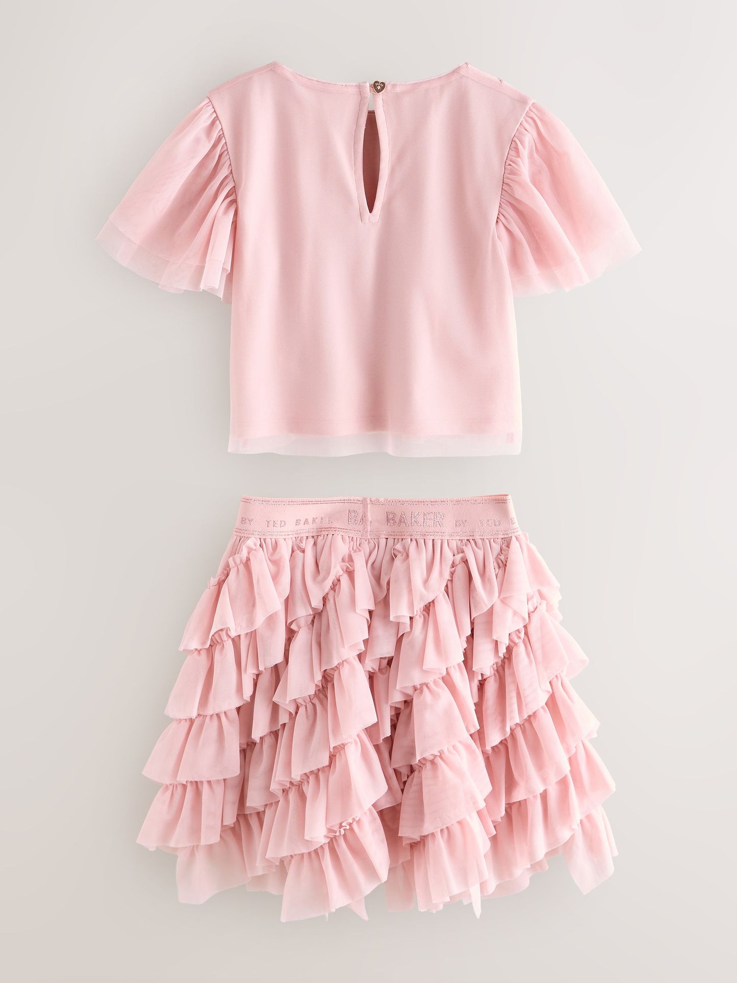 Baker by Ted Baker Pink 2 Piece Sequin Mesh Top & Ruffle Tier Skirt Set image 7