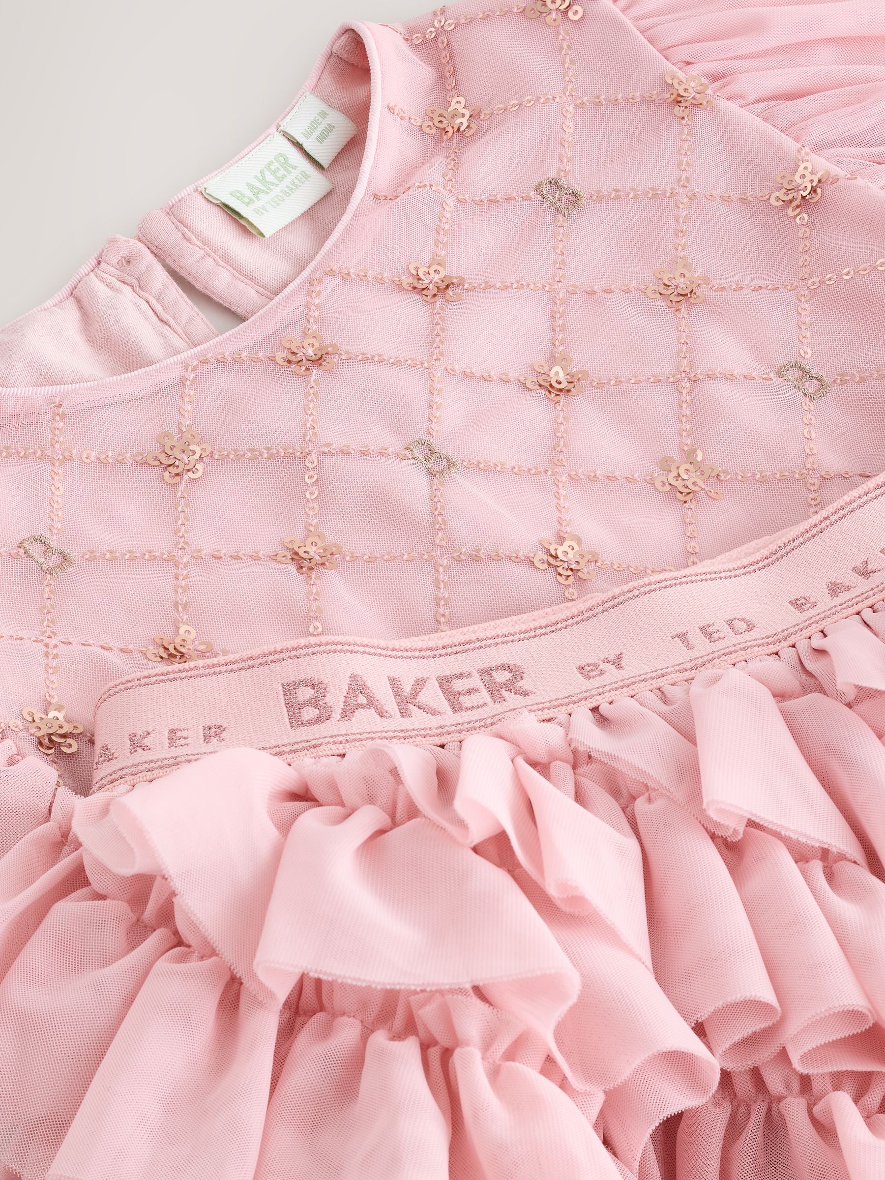 Baker by Ted Baker Pink 2 Piece Sequin Mesh Top & Ruffle Tier Skirt Set image 9