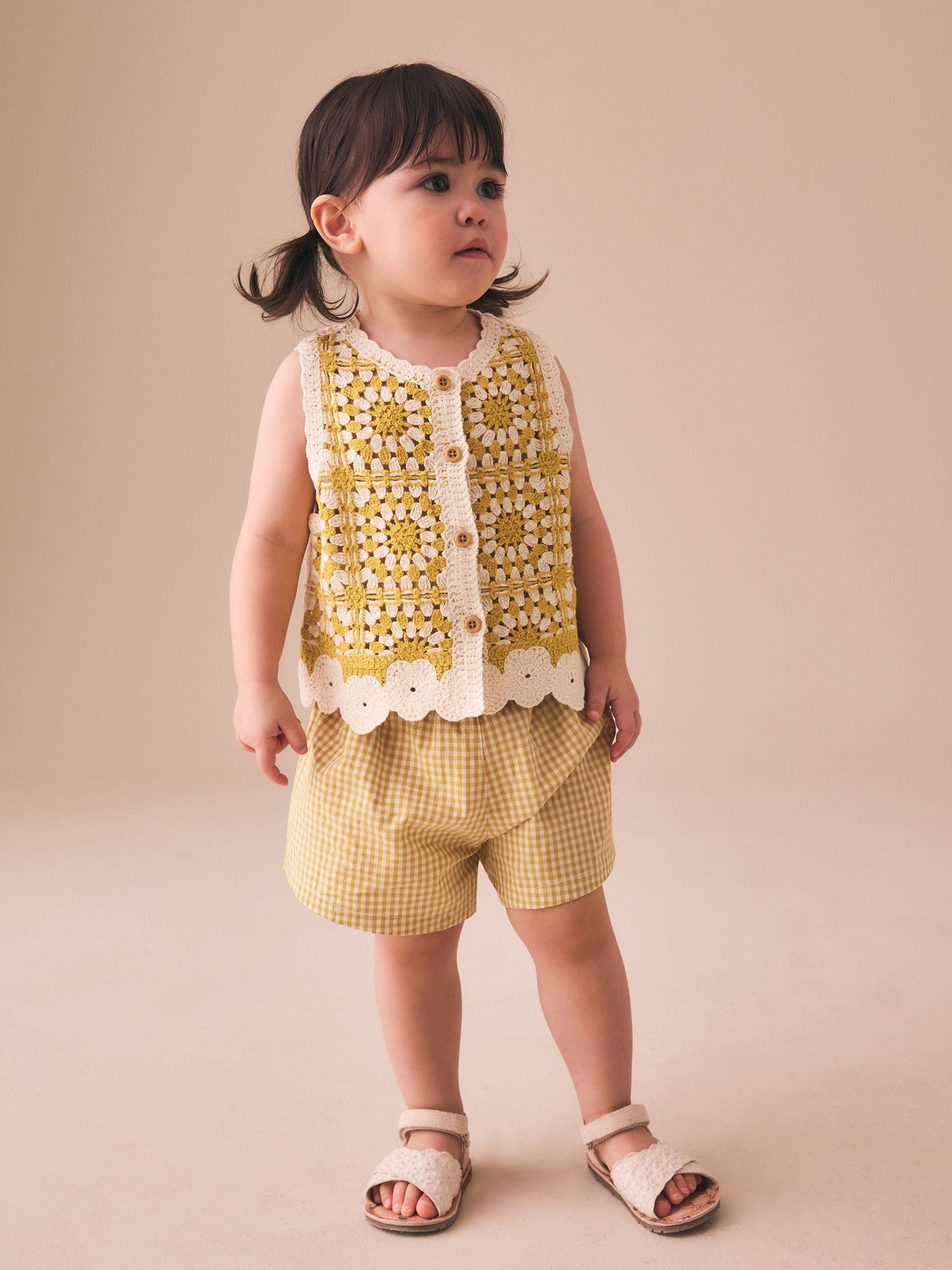 Ochre Yellow Crochet Top and Short set (12mths-7yrs) image 1