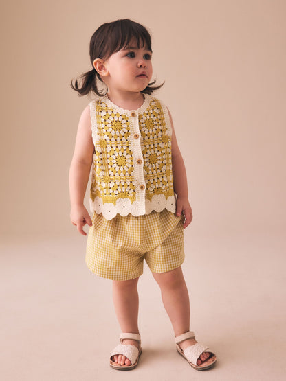 Ochre Yellow Crochet Top and Short set (12mths-7yrs) image 1