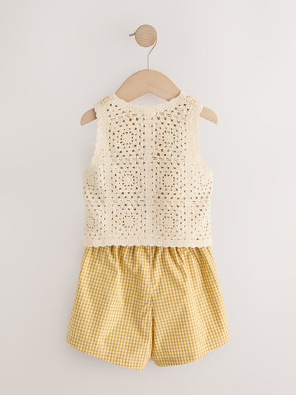 Ochre Yellow Crochet Top and Short set (12mths-7yrs) image 5