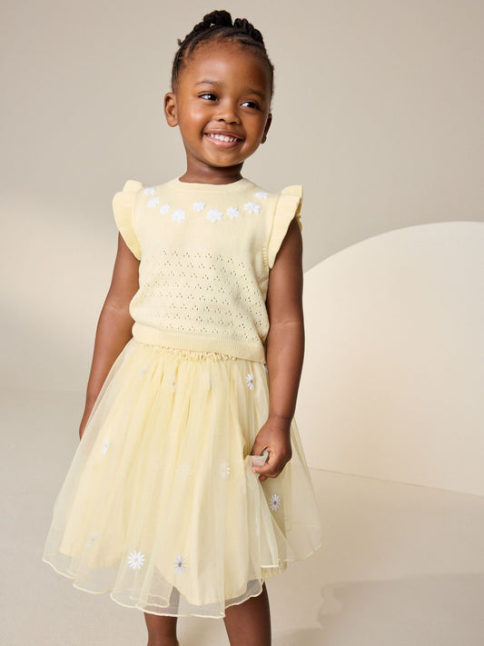 Yellow Knitted Top and Mesh Skirt Set (3mths-10yrs) image 1