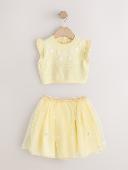 Yellow Knitted Top and Mesh Skirt Set (3mths-10yrs) image 4