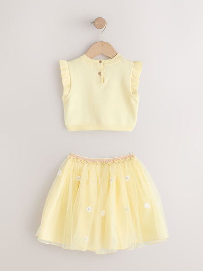 Yellow Knitted Top and Mesh Skirt Set (3mths-10yrs) image 5