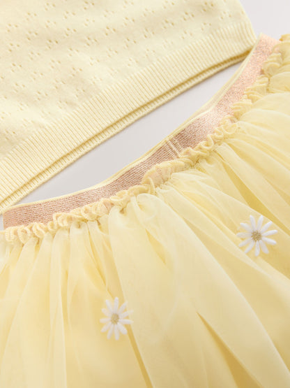 Yellow Knitted Top and Mesh Skirt Set (3mths-10yrs) image 7