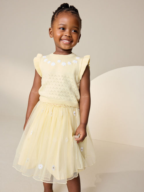 Yellow Knitted Top and Mesh Skirt Set (3mths-10yrs) image 1