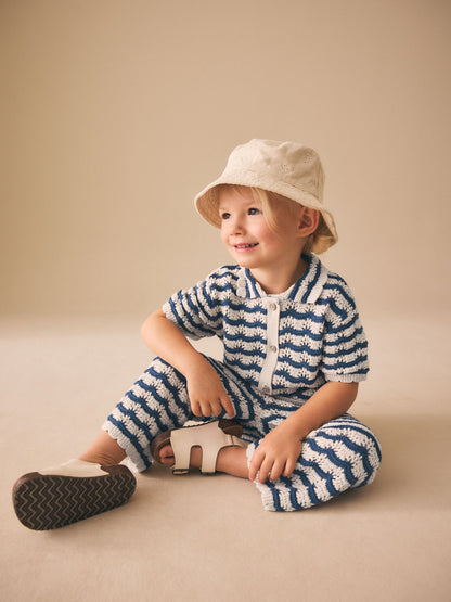 Navy Stripe Knitted Shirt and Trousers Set (3mths-10yrs) image 3