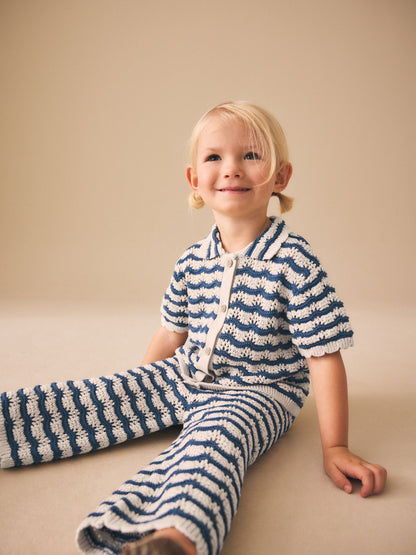 Navy Stripe Knitted Shirt and Trousers Set (3mths-10yrs) image 4