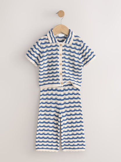 Navy Stripe Knitted Shirt and Trousers Set (3mths-10yrs) image 5