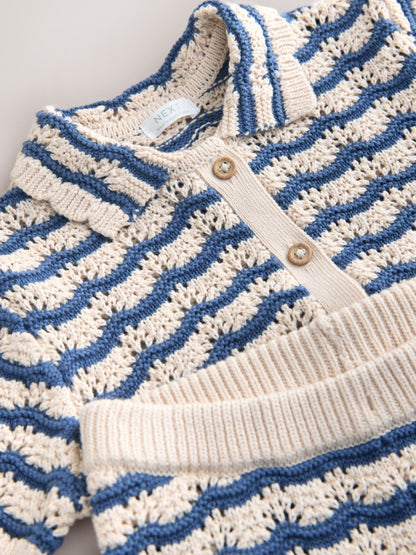 Navy Stripe Knitted Shirt and Trousers Set (3mths-10yrs) image 9
