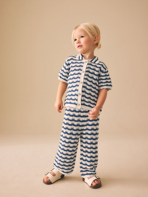 Navy Stripe Knitted Shirt and Trousers Set (3mths-10yrs) image 1