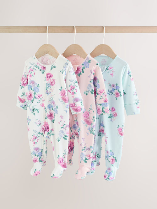 Pink Two Way Zip Baby Sleepsuit 3 Pack (0-2yrs) image 1