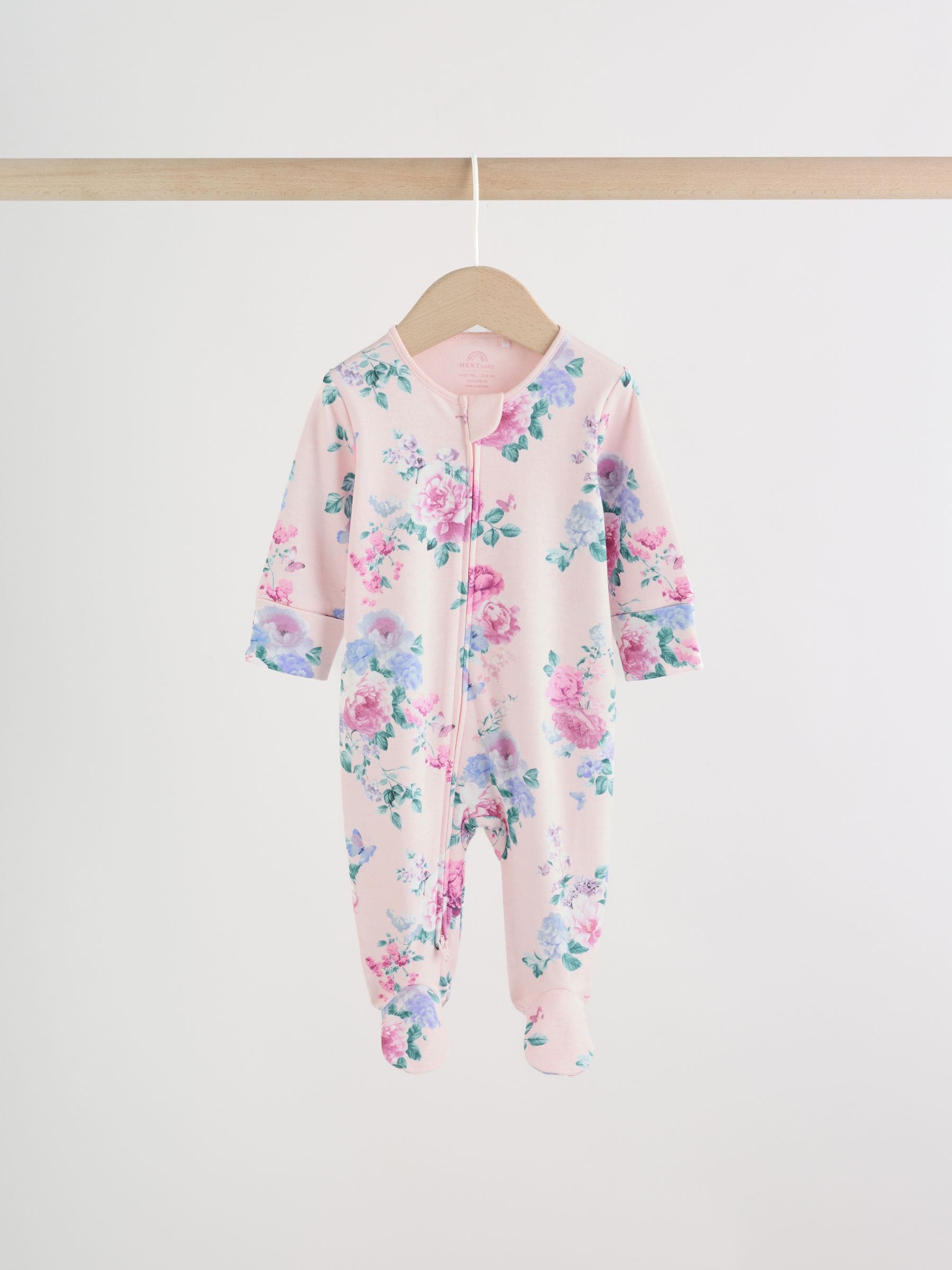Pink Two Way Zip Baby Sleepsuit 3 Pack (0-2yrs) image 3