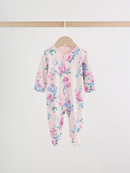 Pink Two Way Zip Baby Sleepsuit 3 Pack (0-2yrs) image 3