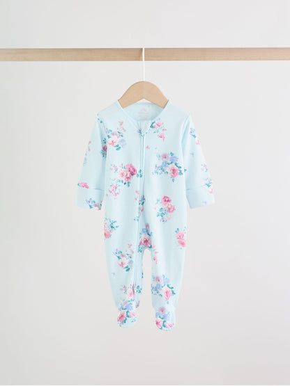 Pink Two Way Zip Baby Sleepsuit 3 Pack (0-2yrs) image 4