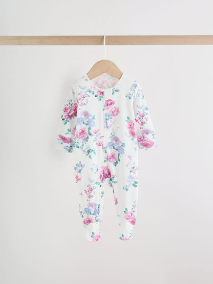 Pink Two Way Zip Baby Sleepsuit 3 Pack (0-2yrs) image 5