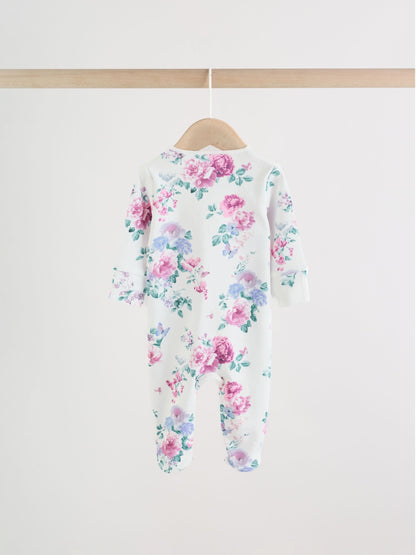 Pink Two Way Zip Baby Sleepsuit 3 Pack (0-2yrs) image 6