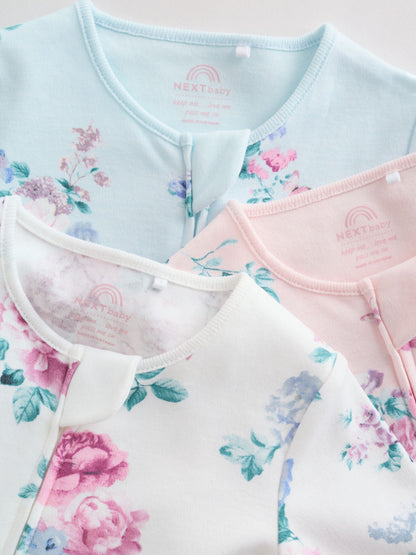 Pink Two Way Zip Baby Sleepsuit 3 Pack (0-2yrs) image 8