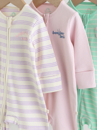 Lilac Purple Milk Club Two Way Zip Baby Sleepsuits 3 Pack (0mths-3yrs) image 9