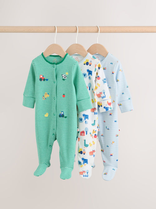Multi Farm Baby Sleepsuits 3 Pack (0-2yrs) image 1
