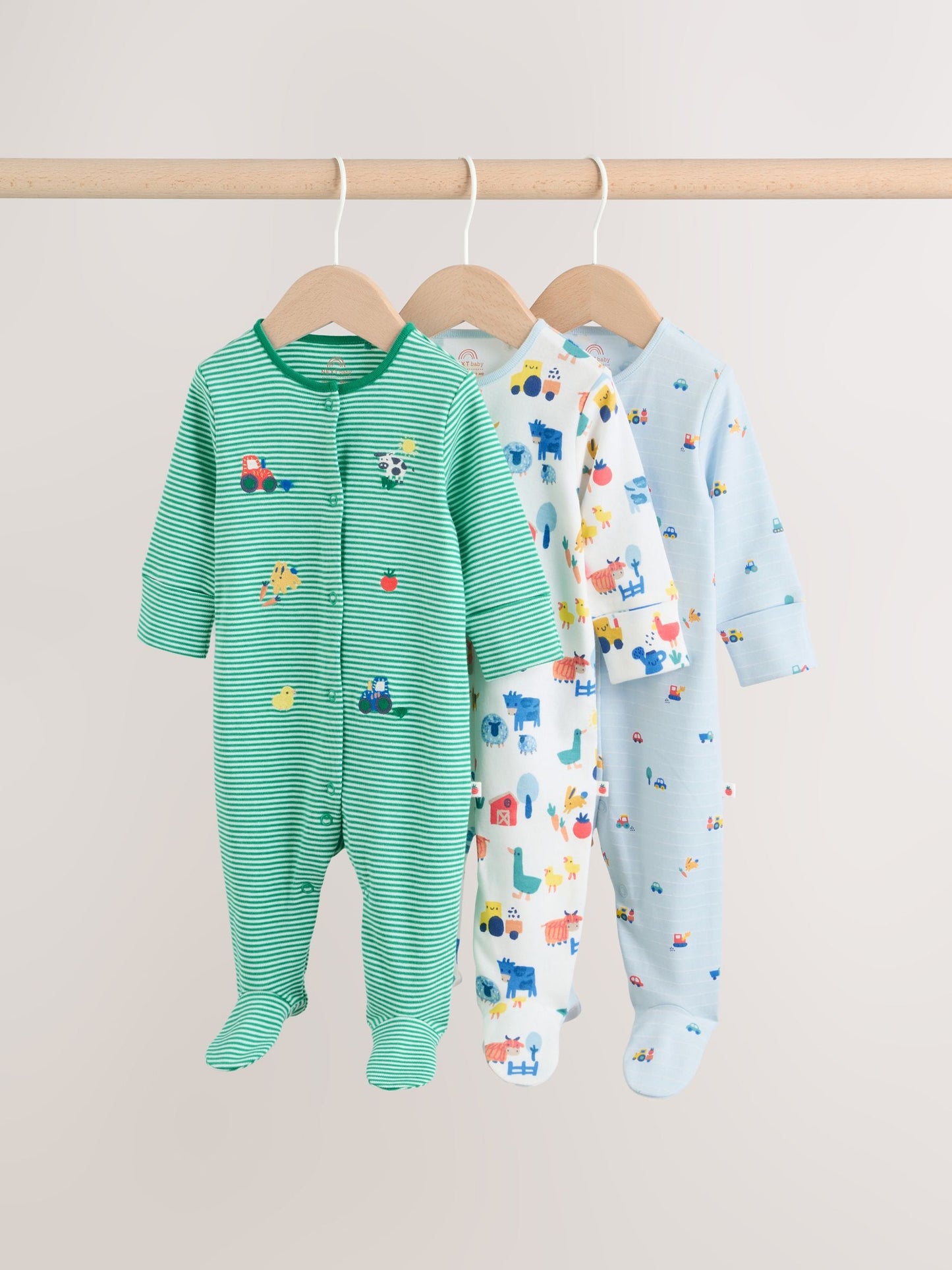 Multi Farm Baby Sleepsuits 3 Pack (0-2yrs) image 1