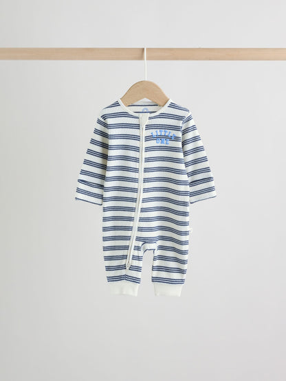 Blue Stripe Two Way Zip Baby Sleepsuits 3 Pack (0mths-3yrs) image 3