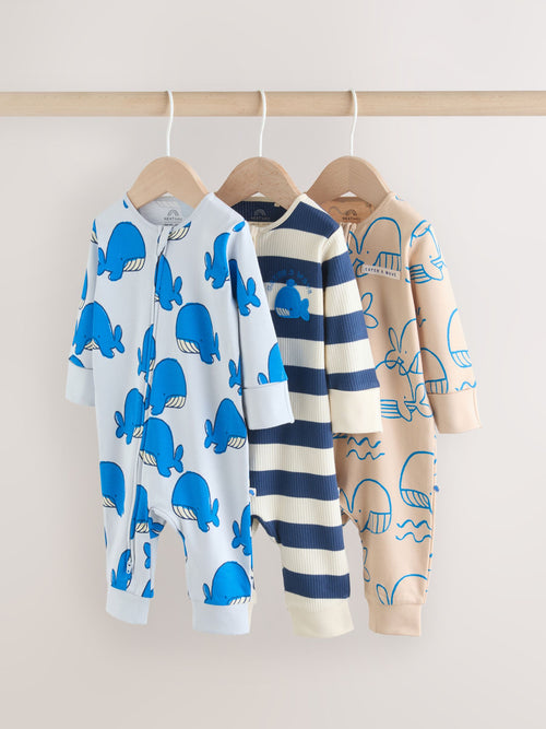 Blue Whale Two Way Zip Baby Sleepsuits 3 Pack (0mths-3yrs) image 1