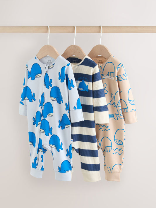 Blue Whale Two Way Zip Baby Sleepsuits 3 Pack (0mths-3yrs) image 1