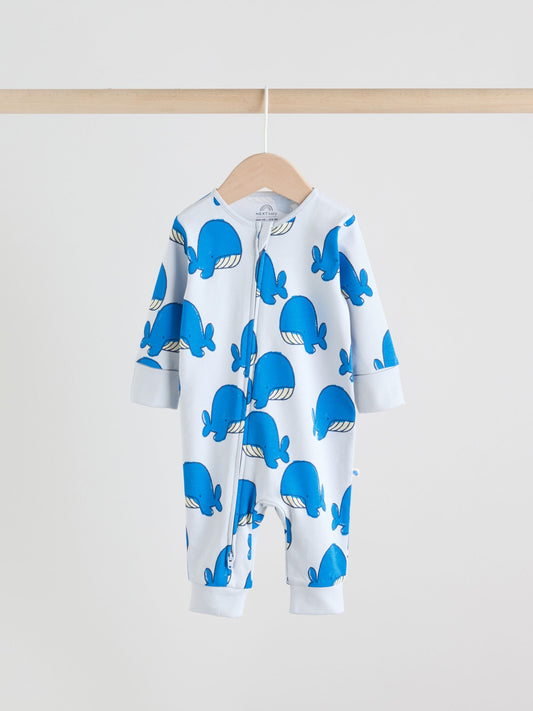 Blue Whale Two Way Zip Baby Sleepsuits 3 Pack (0mths-3yrs) image 2