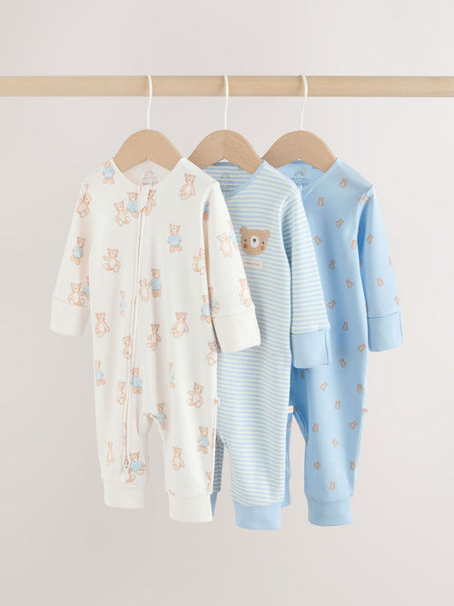 Blue Bear Way Zip Baby Sleepsuits 3 Pack (0mths-3yrs) image 1