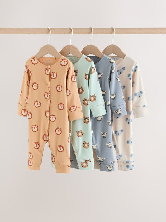 Multi Safari Animal Baby Sleepsuits 4 Pack (0mths-3yrs) image 1