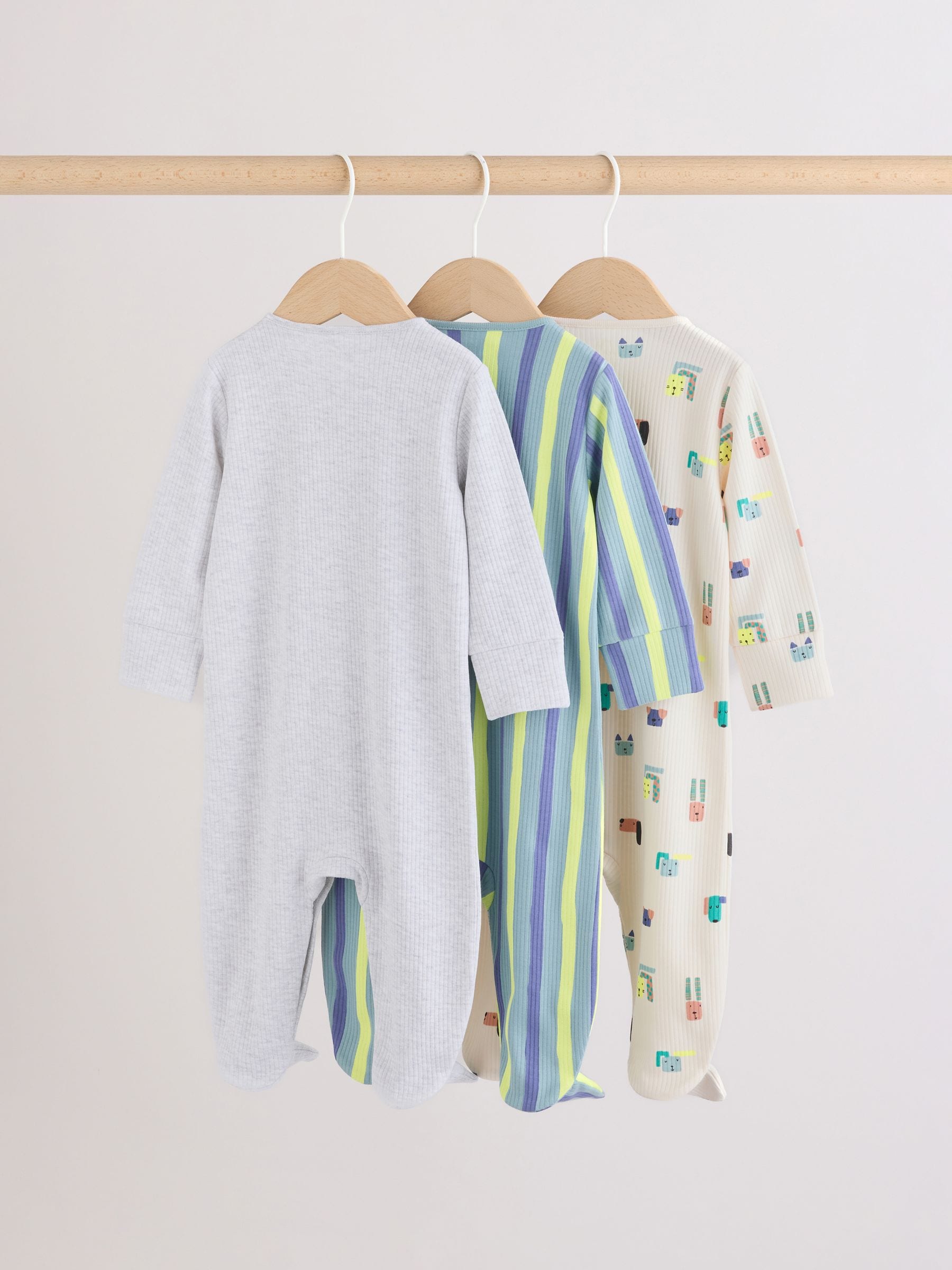 Blue Dog Two Way Zip Baby Sleepsuits 3 Pack (0mths-2yrs) image 5