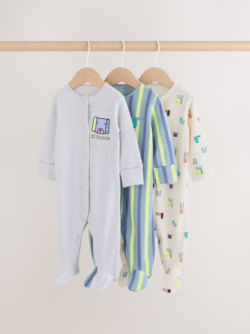Blue Dog Two Way Zip Baby Sleepsuits 3 Pack (0mths-2yrs) image 1