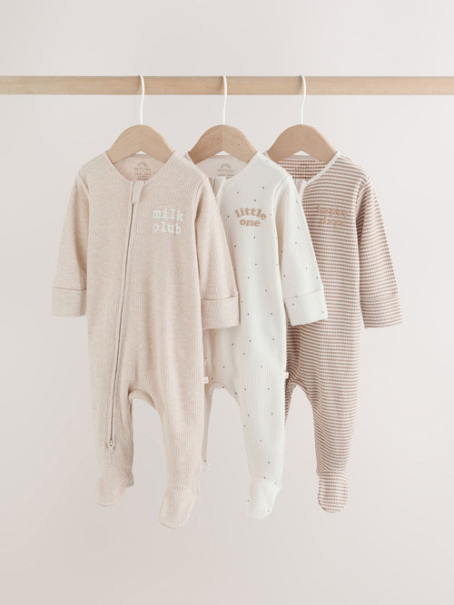 Neutral Milkclub Two Way Zip Baby Sleepsuits 3 Pack (0-2yrs) image 1