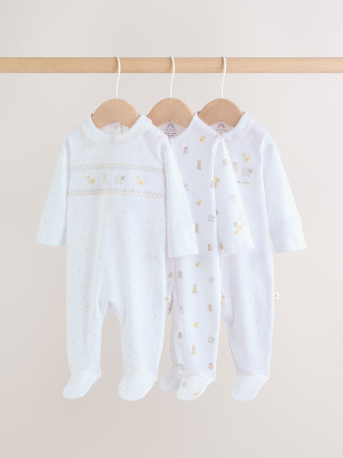 White Collar Baby Sleepsuits 3 Pack (0-2yrs) image 1