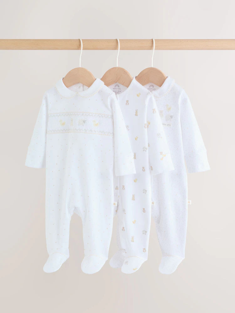 White Collar Baby Sleepsuits 3 Pack (0-2yrs)