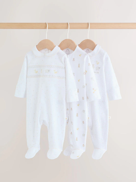 White Collar Baby Sleepsuits 3 Pack (0-2yrs)