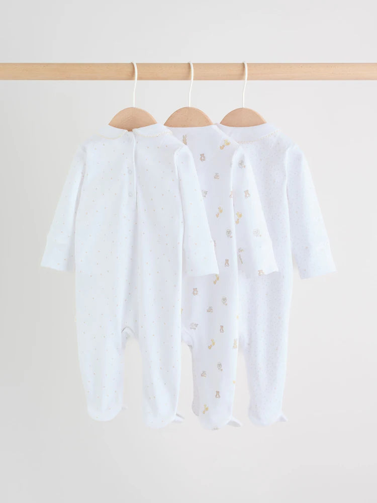 White Collar Baby Sleepsuits 3 Pack (0-2yrs)