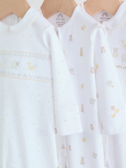 White Collar Baby Sleepsuits 3 Pack (0-2yrs)