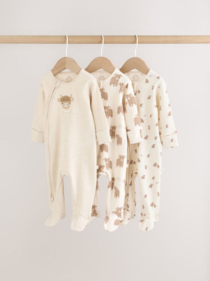 Neutral Hamish Two Way Zip Baby Sleepsuits 3 Pack (0-2yrs) image 1