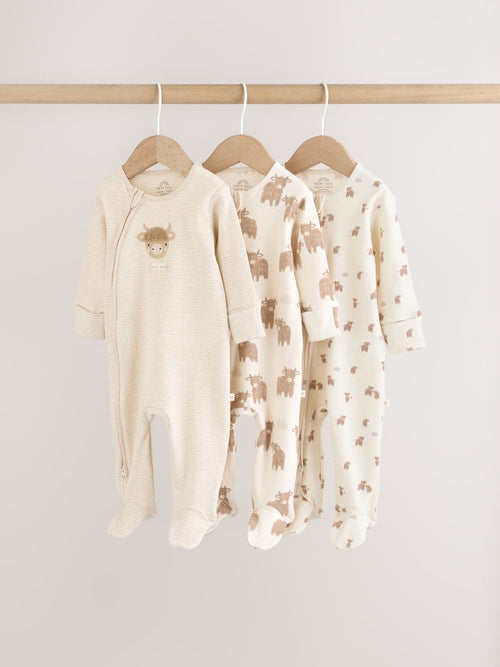 Neutral Hamish Two Way Zip Baby Sleepsuits 3 Pack (0-2yrs) image 1