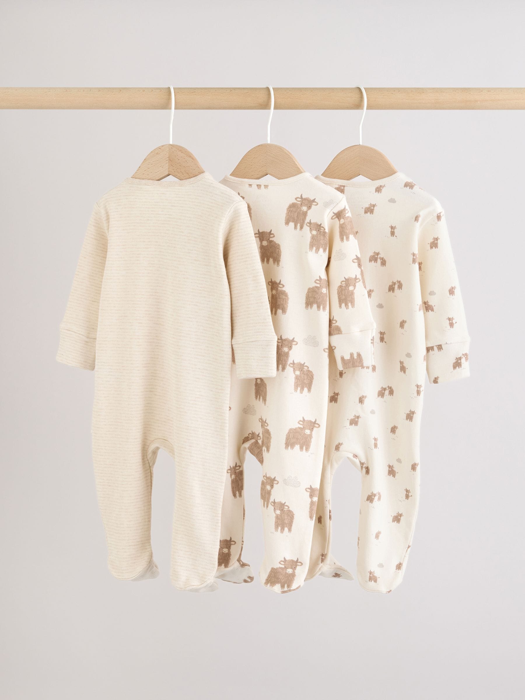 Neutral Hamish Two Way Zip Baby Sleepsuits 3 Pack (0-2yrs) image 6