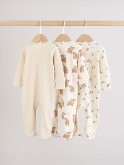 Neutral Hamish Two Way Zip Baby Sleepsuits 3 Pack (0-2yrs) image 6