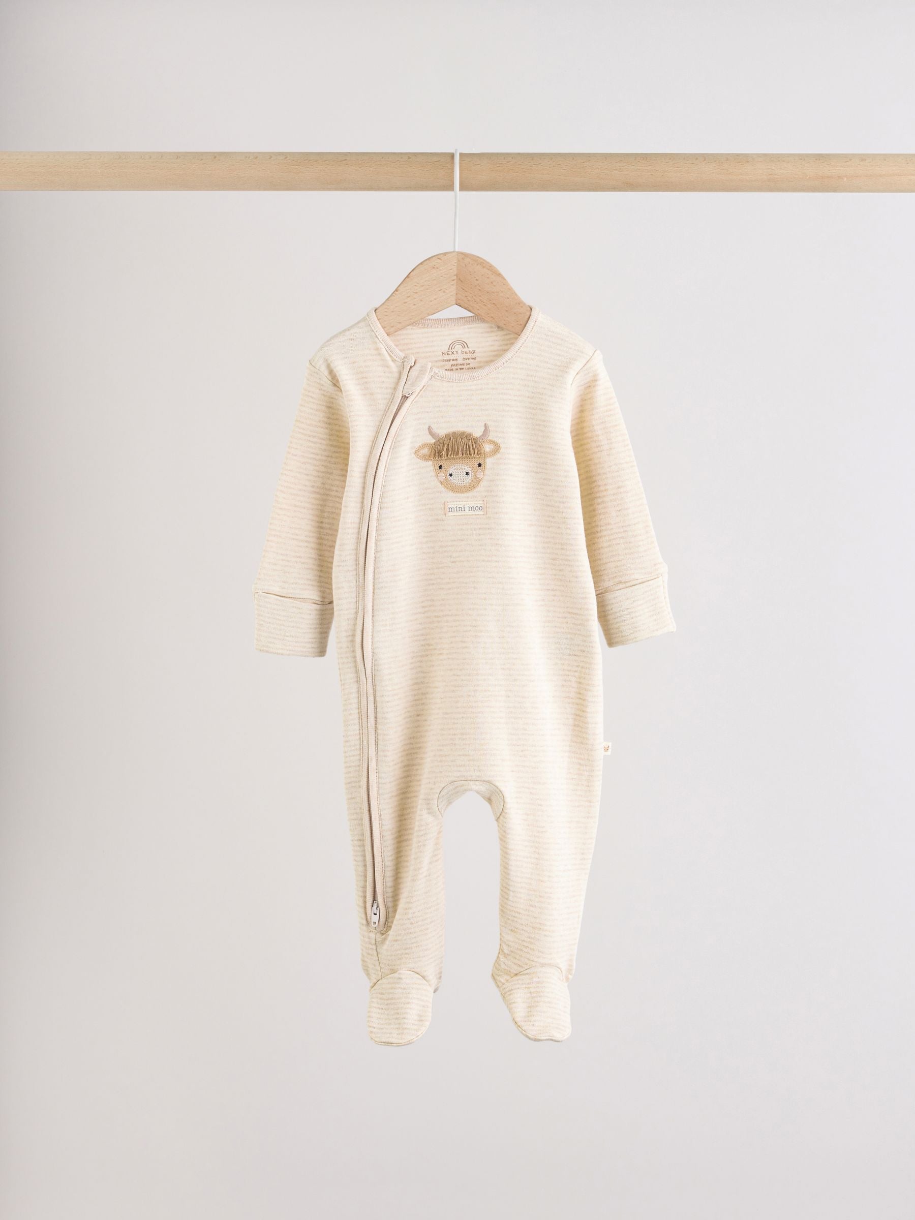 Neutral Hamish Two Way Zip Baby Sleepsuits 3 Pack (0-2yrs) image 7