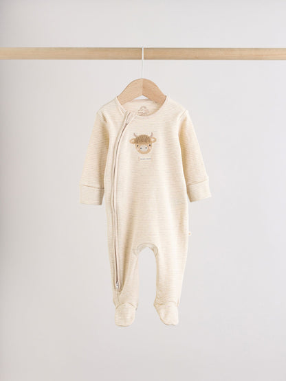 Neutral Hamish Two Way Zip Baby Sleepsuits 3 Pack (0-2yrs) image 7