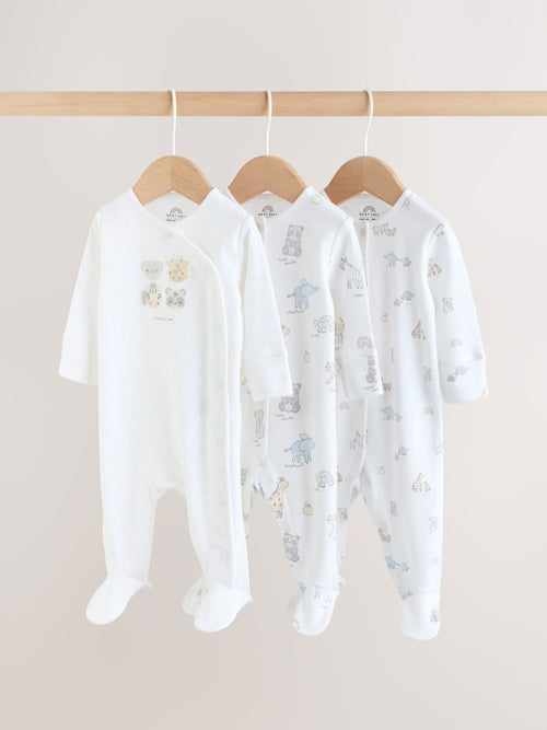 White Safari Baby Sleepsuits 3 Pack (0-2yrs) image 1