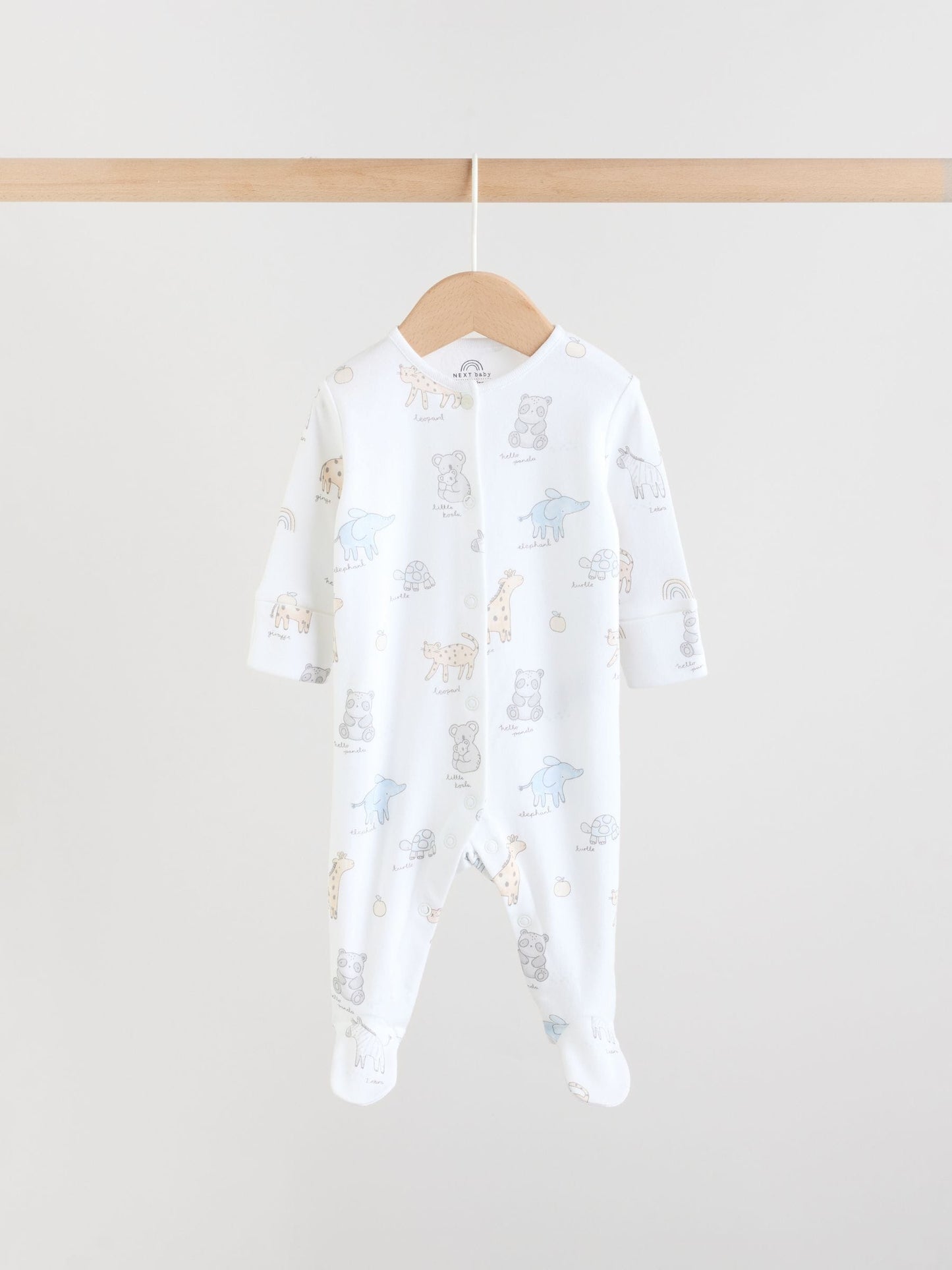 White Safari Baby Sleepsuits 3 Pack (0-2yrs) image 3
