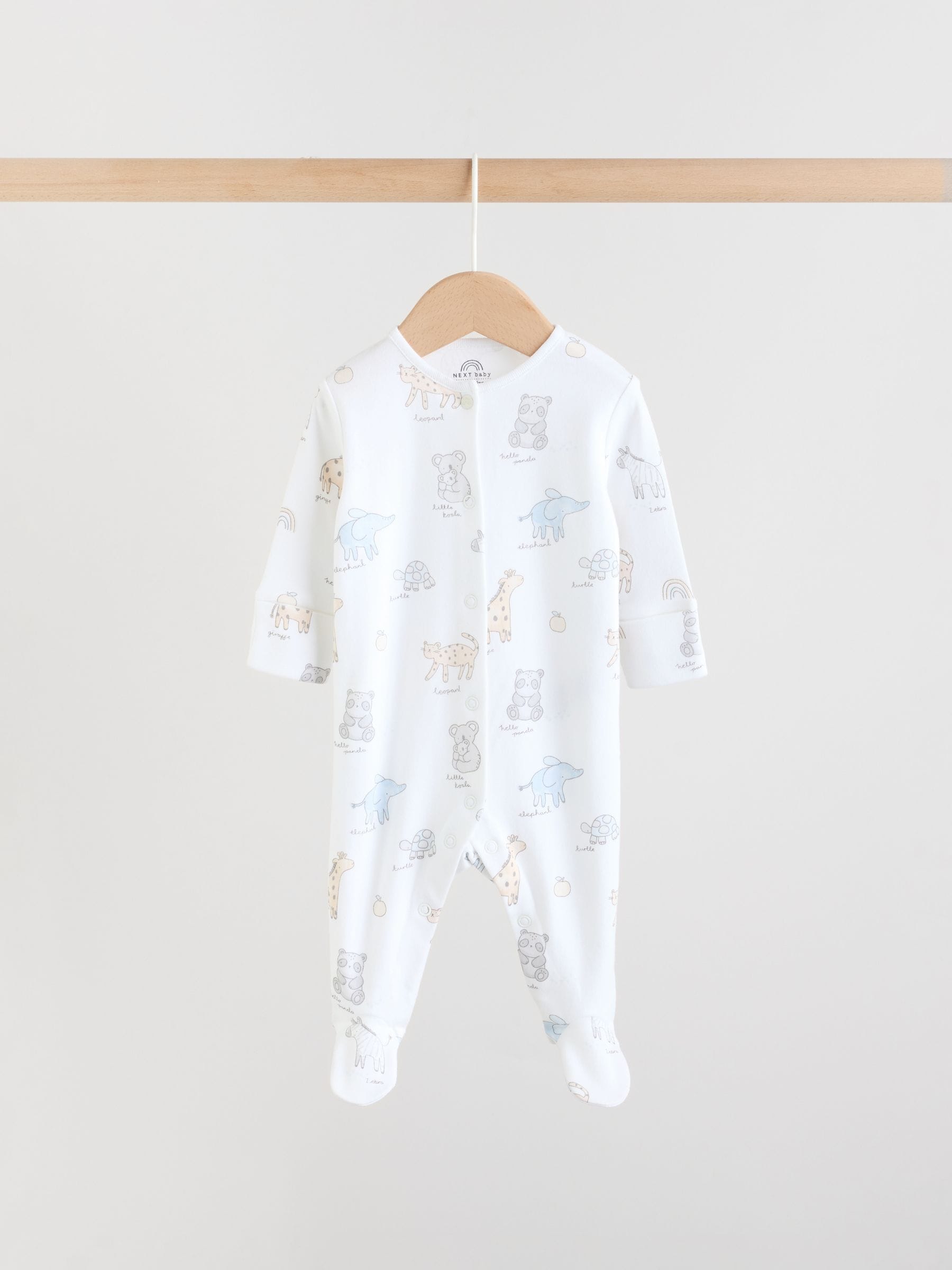 White Safari Baby Sleepsuits 3 Pack (0-2yrs) image 3