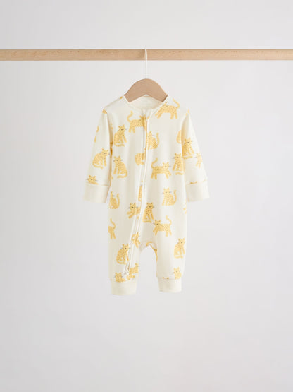 Cream Safari Two Way Zip Baby Sleepsuits 5 Pack (0mths-3yrs) image 4